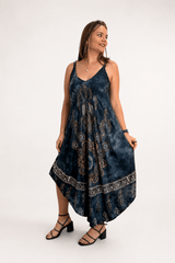 Vestido Fluido em Viscose Natural Evasê com Alças Marrocos Estampados - Naguirre Shop
