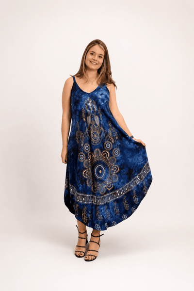 Vestido Fluido em Viscose Natural Evasê com Alças Marrocos Estampados - Naguirre Shop