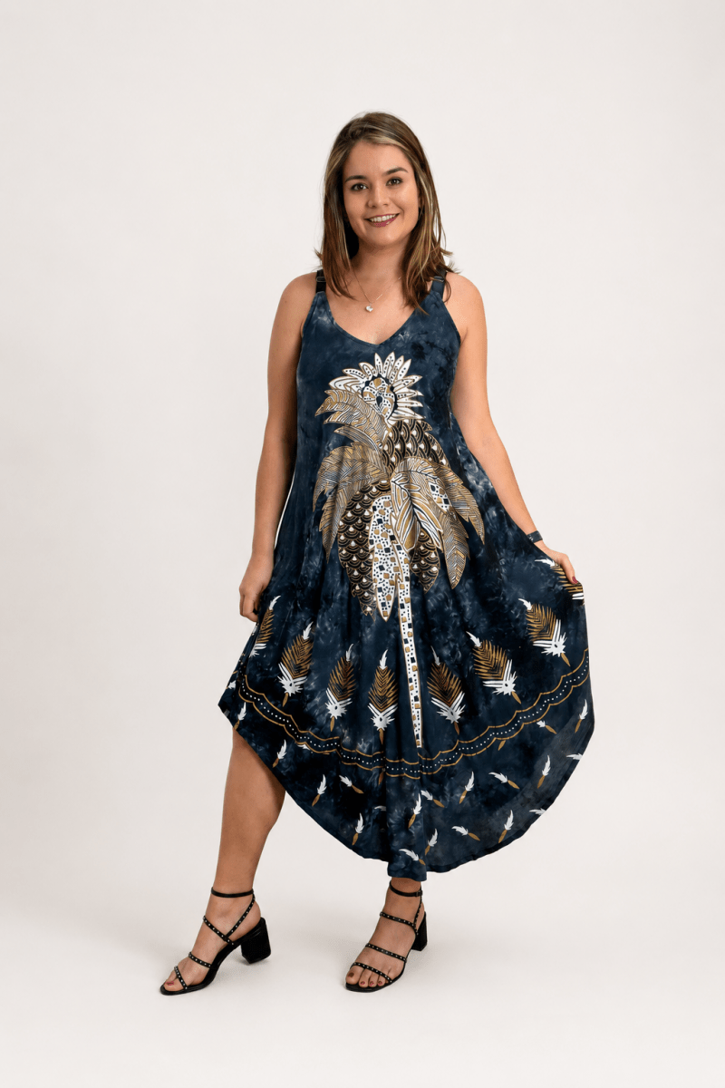 Vestido Fluido em Viscose Natural Evasê com Alças Marrocos Estampados - Naguirre Shop