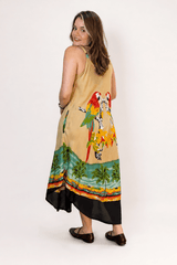 Vestido Fluido em Viscose Natural Evasê com Alças Marrocos Estampados - Naguirre Shop