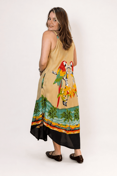 Vestido Fluido em Viscose Natural Evasê com Alças Marrocos Estampados - Naguirre Shop