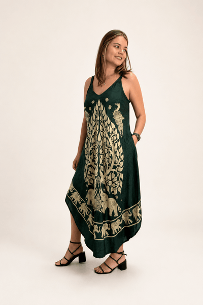 Vestido Fluido em Viscose Natural Evasê com Alças Marrocos Estampados - Naguirre Shop