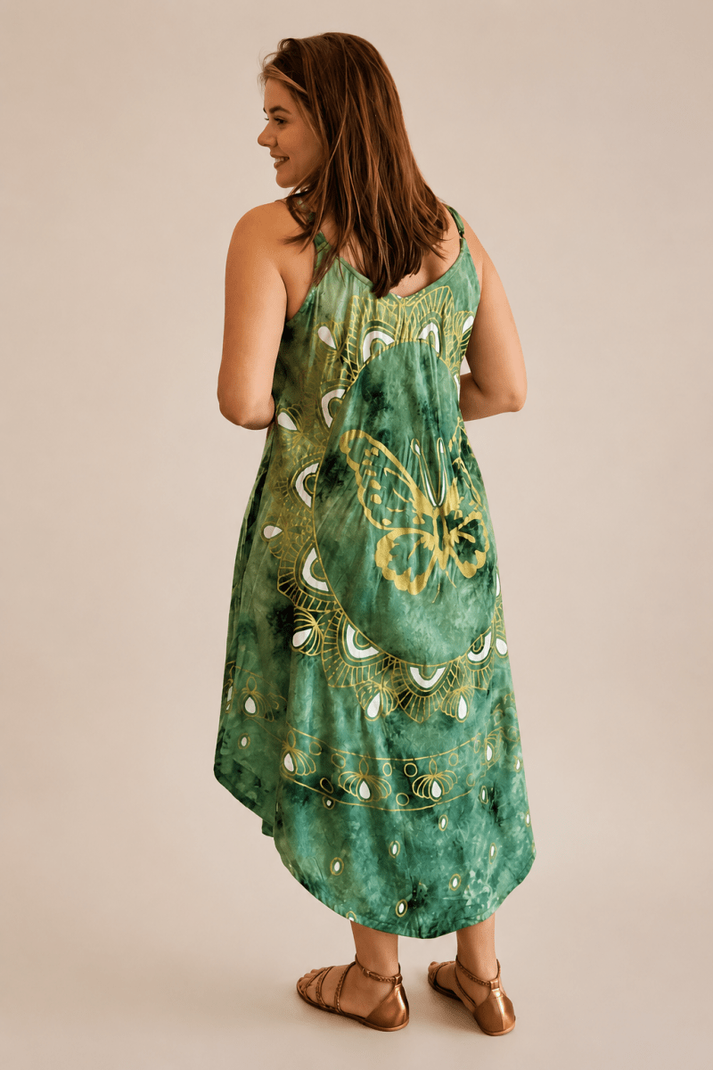 Vestido Fluido em Viscose Natural Evasê com Alças Marrocos Estampados - Naguirre Shop