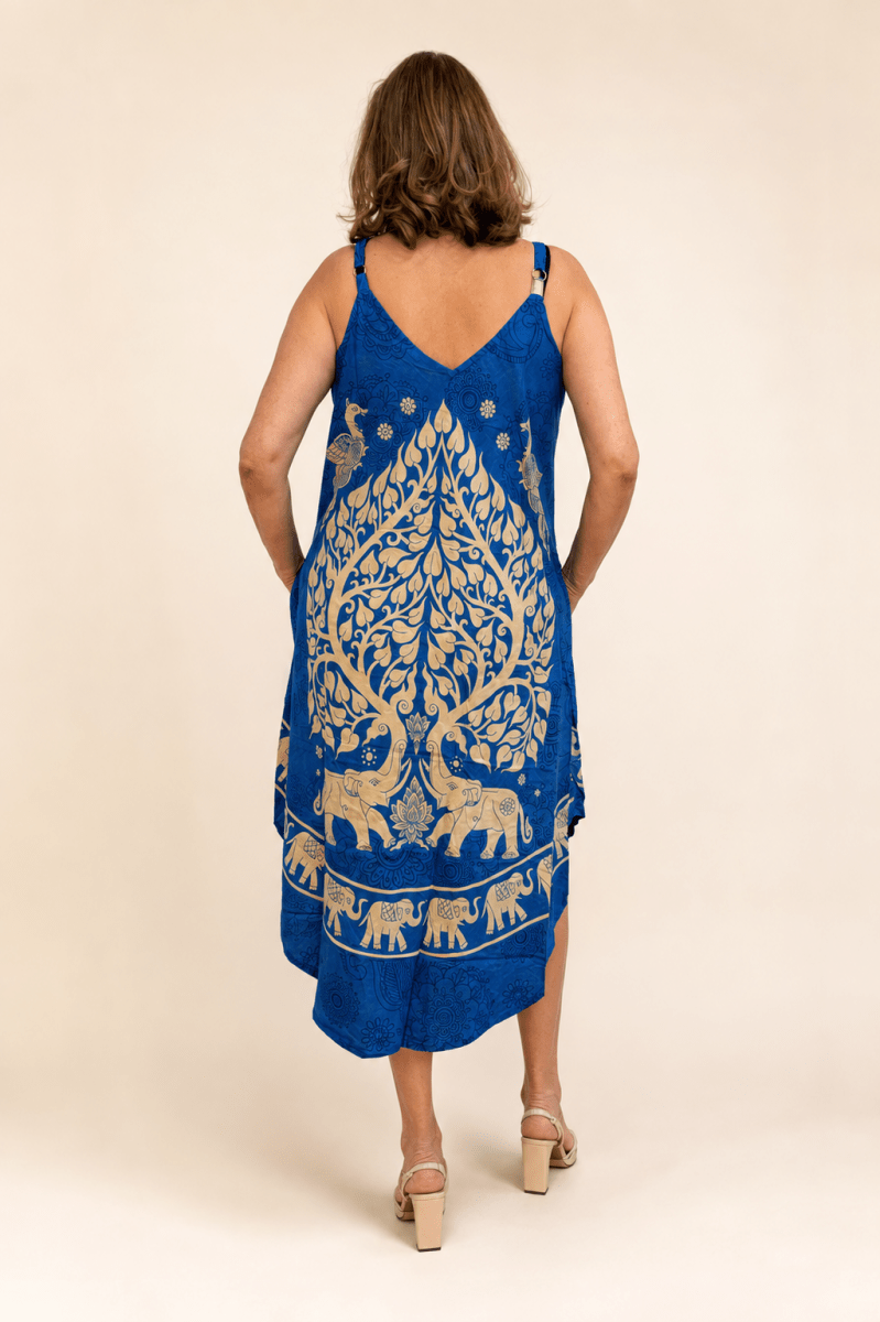 Vestido Fluido em Viscose Natural Evasê com Alças Marrocos Estampados - Naguirre Shop