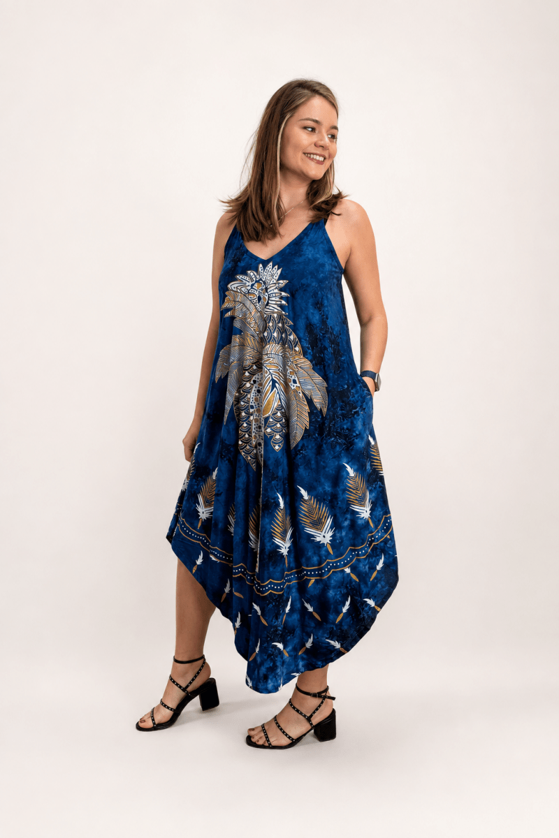 Vestido Fluido em Viscose Natural Evasê com Alças Marrocos Estampados - Naguirre Shop