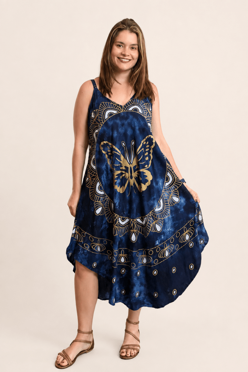 Vestido Fluido em Viscose Natural Evasê com Alças Marrocos Estampados - Naguirre Shop