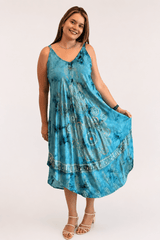 Vestido Fluido em Viscose Natural Evasê com Alças Marrocos Estampados - Naguirre Shop
