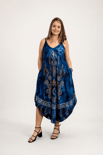 Vestido Fluido em Viscose Natural Evasê com Alças Marrocos Estampados - Naguirre Shop