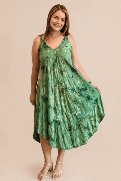 Vestido Fluido em Viscose Natural Evasê com Alças Marrocos Estampados - Naguirre Shop