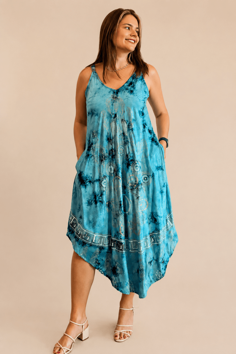 Vestido Fluido em Viscose Natural Evasê com Alças Marrocos Estampados - Naguirre Shop