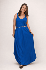 Vestido Fluido em Viscose Natural Evasê com Alças Marrocos Liso - Naguirre Shop