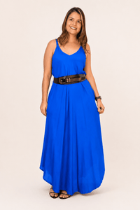 Vestido Fluido em Viscose Natural Evasê com Alças Marrocos Liso - Naguirre Shop