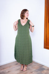 Vestido Gabriela - Regata Longuete com Decote V em Viscolinho - Naguirre Shop