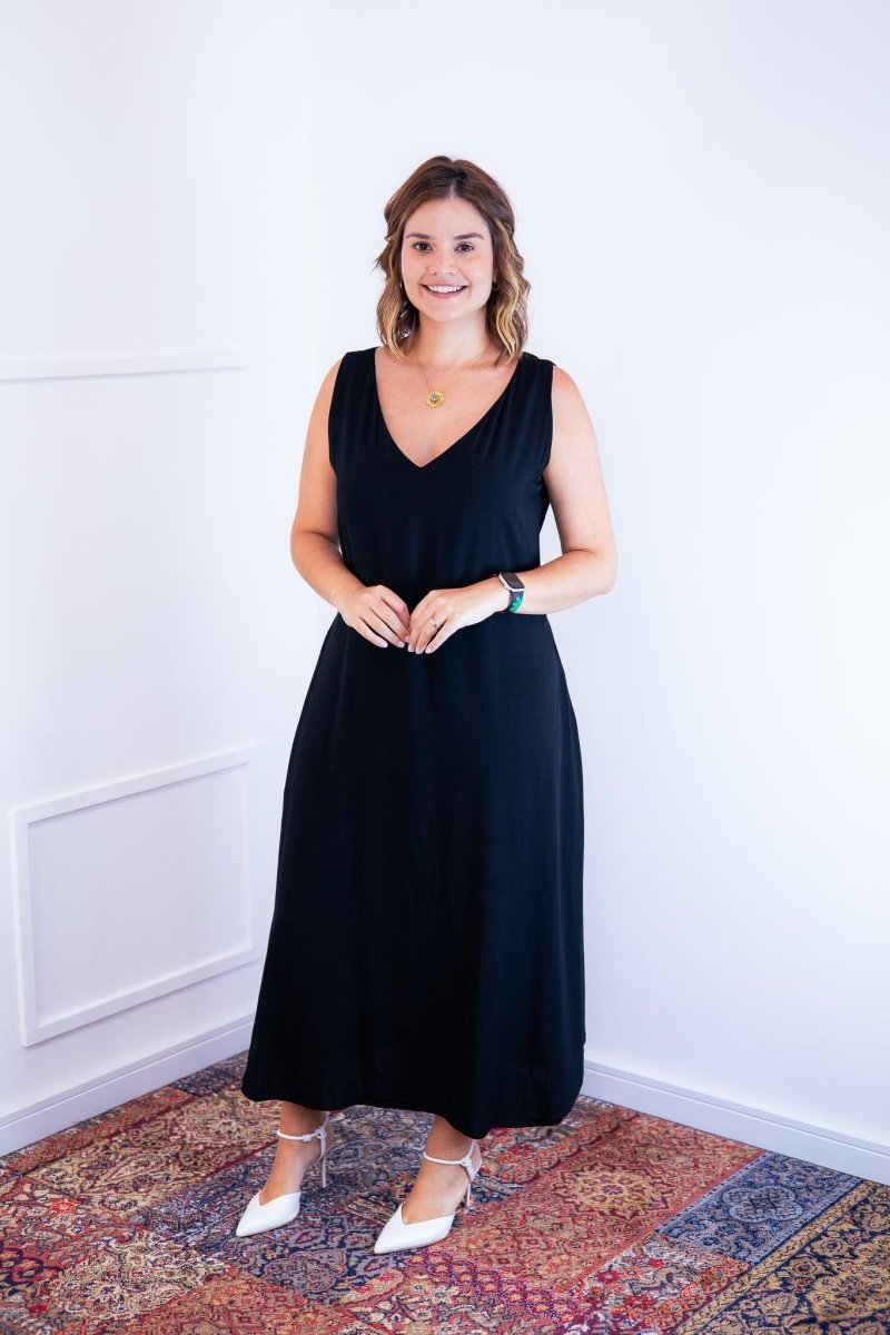 Vestido Gabriela - Regata Longuete com Decote V em Viscolinho - Naguirre Shop