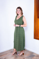 Vestido Gabriela - Regata Longuete com Decote V em Viscolinho - Naguirre Shop