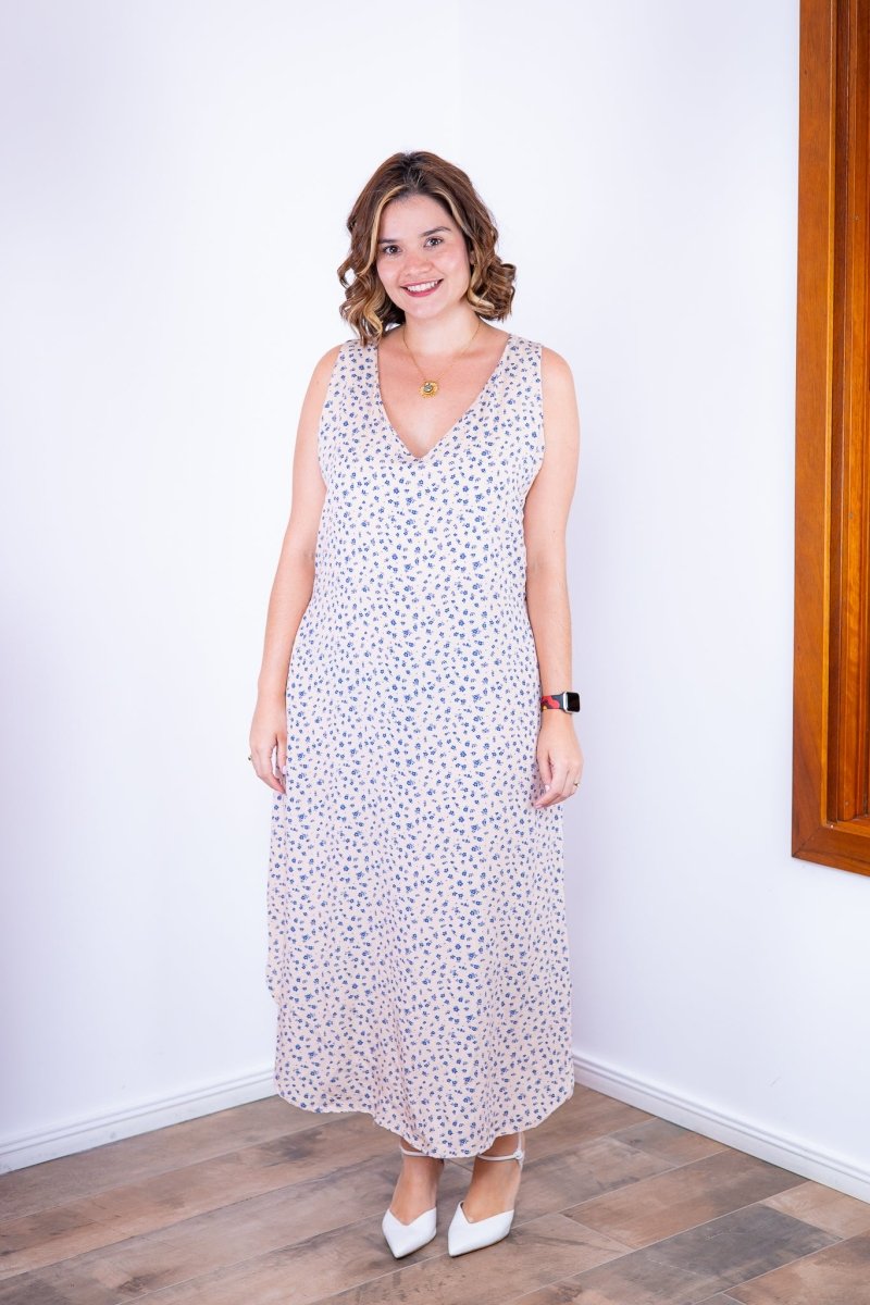 Vestido Gabriela - Regata Longuete com Decote V em Viscolinho - Naguirre Shop