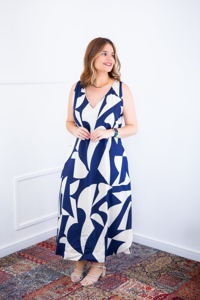 Vestido Gabriela - Regata Longuete com Decote V em Viscolinho - Naguirre Shop