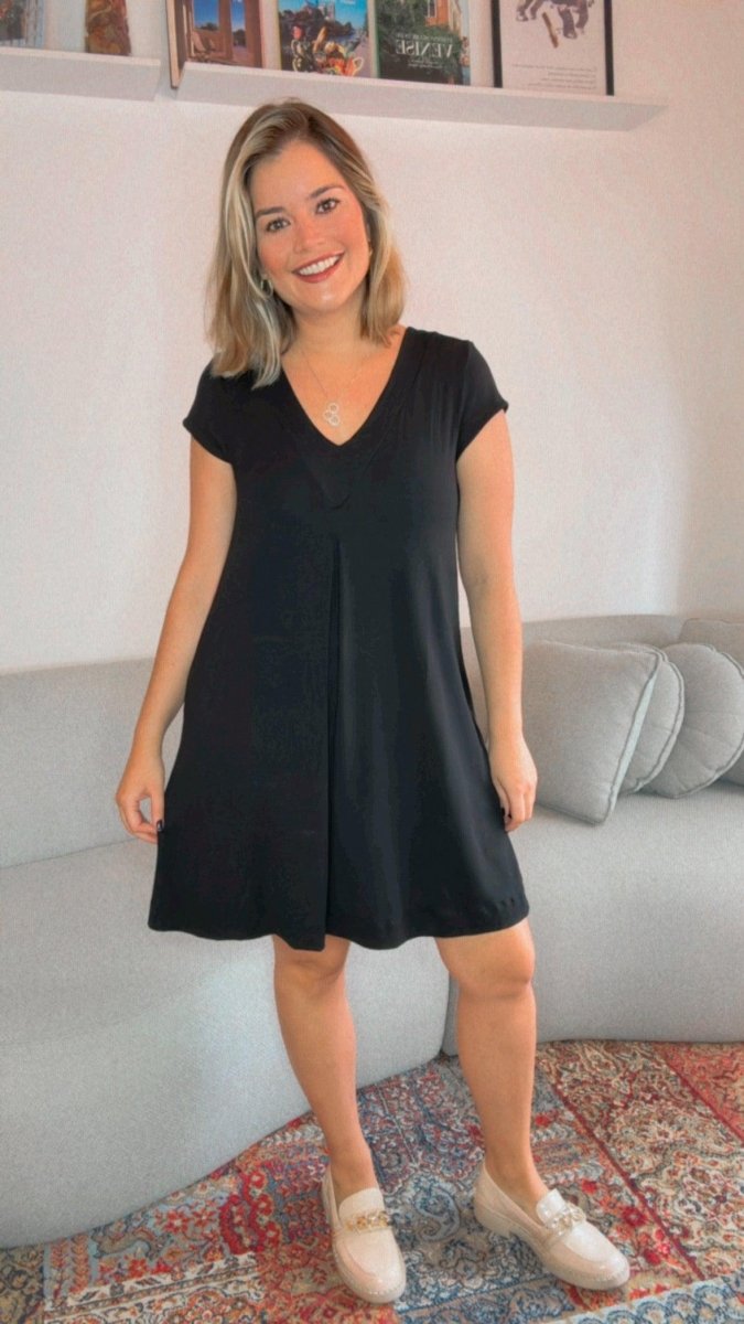 Vestido Laura - Evasê Decote V em Viscolycra - Naguirre Shop