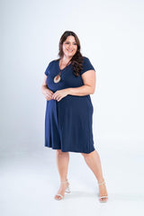 Vestido Laura - Evasê Decote V em Viscolycra - Naguirre Shop