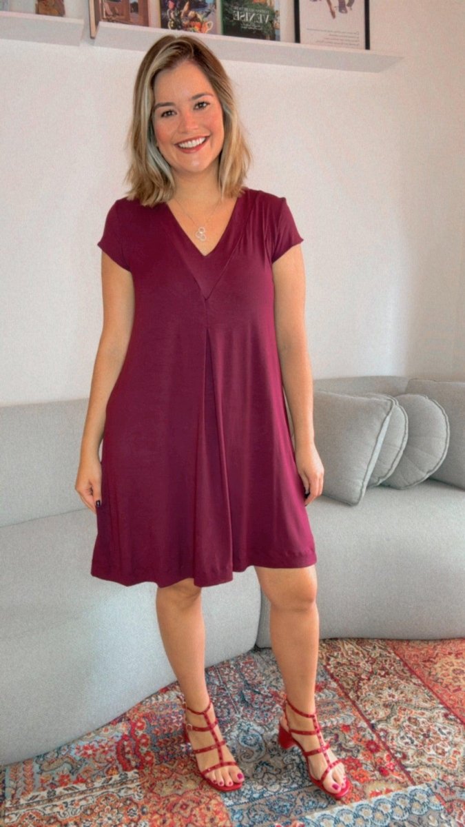 Vestido Laura - Evasê Decote V em Viscolycra - Naguirre Shop