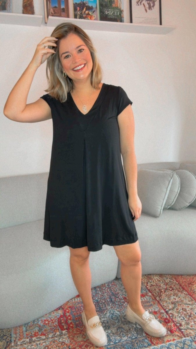 Vestido Laura - Evasê Decote V em Viscolycra - Naguirre Shop