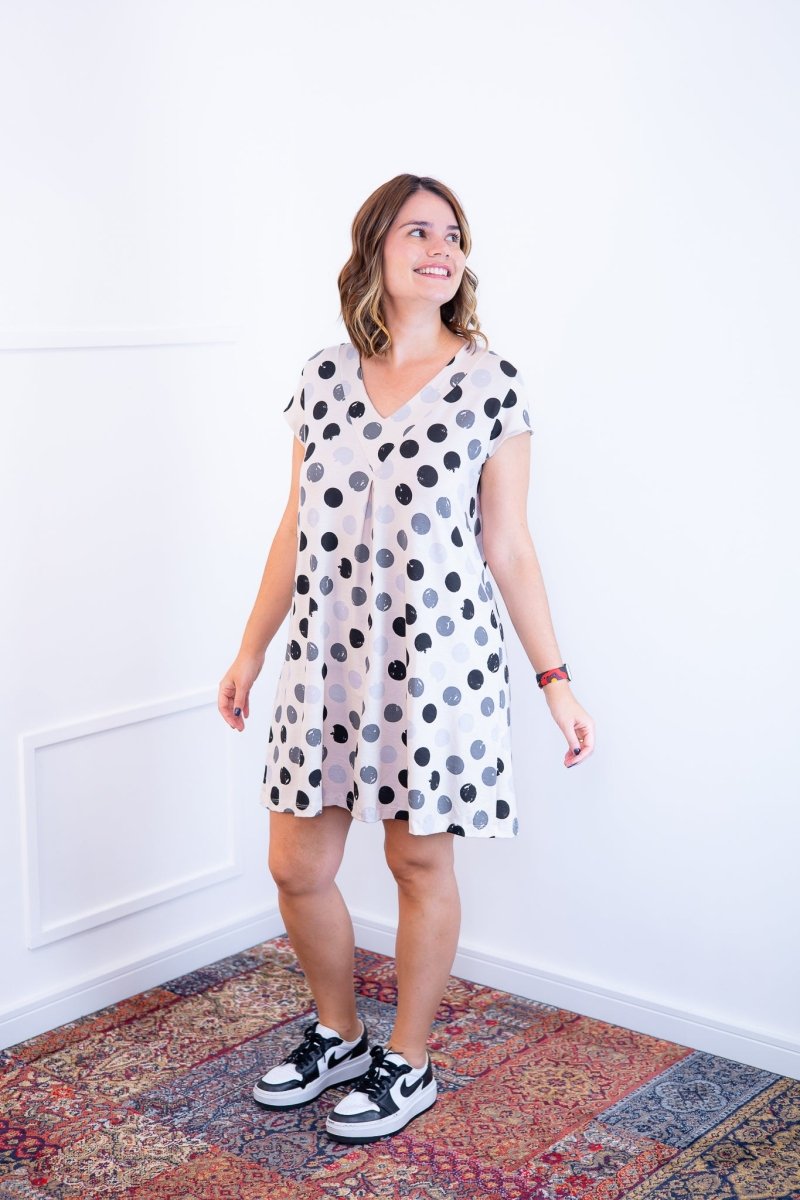 Vestido Laura - Evasê Decote V em Viscolycra Aquarela - Naguirre Shop