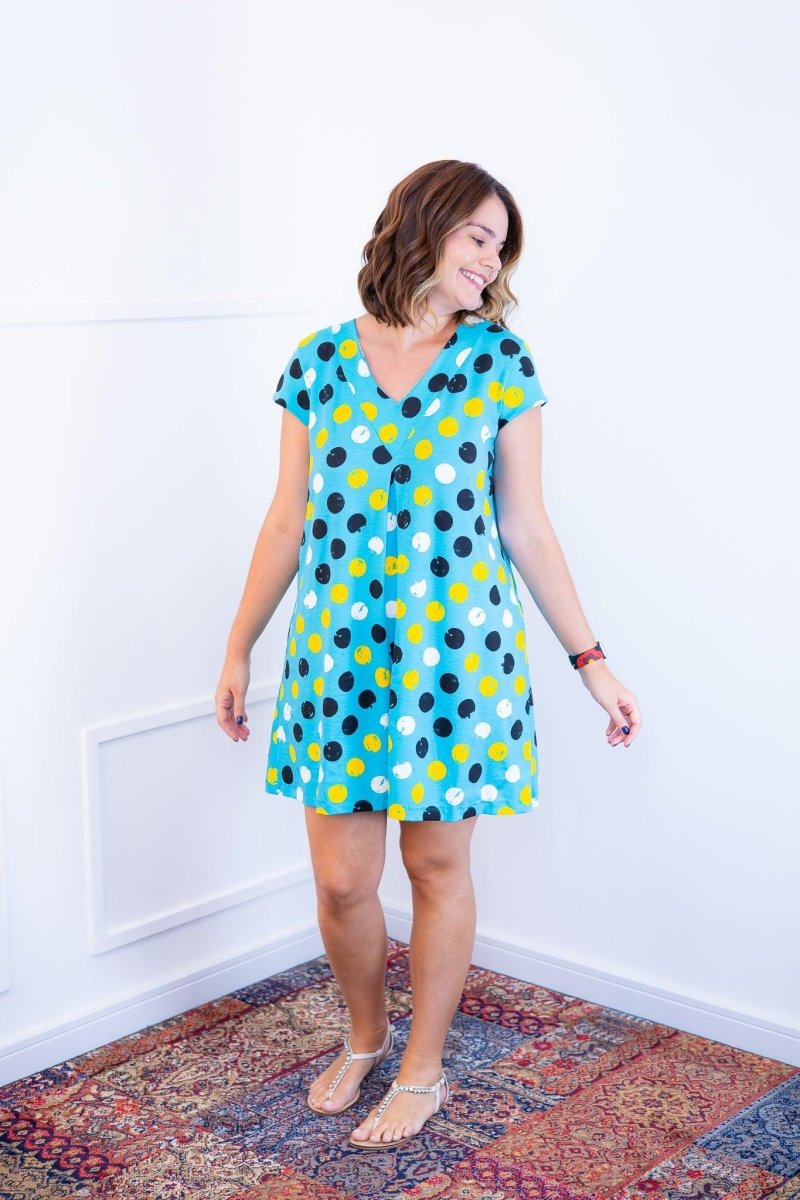 Vestido Laura - Evasê Decote V em Viscolycra Aquarela - Naguirre Shop