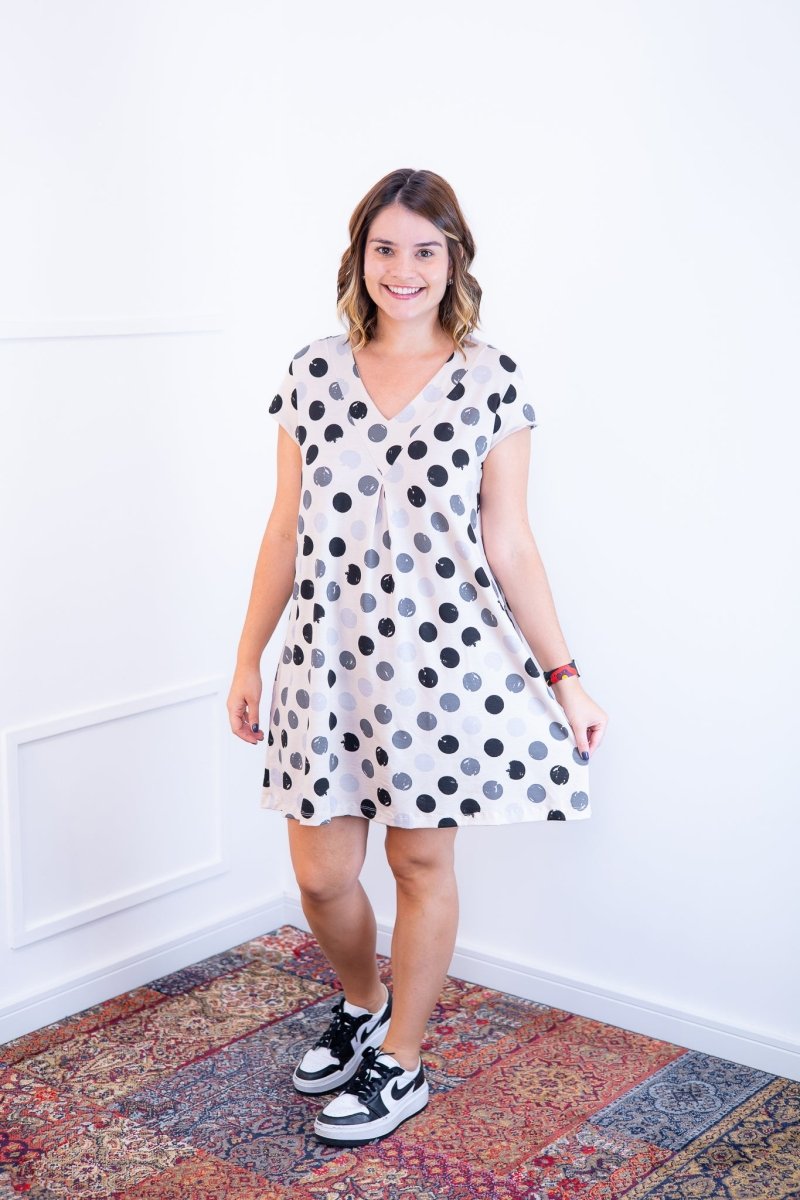 Vestido Laura - Evasê Decote V em Viscolycra Aquarela - Naguirre Shop