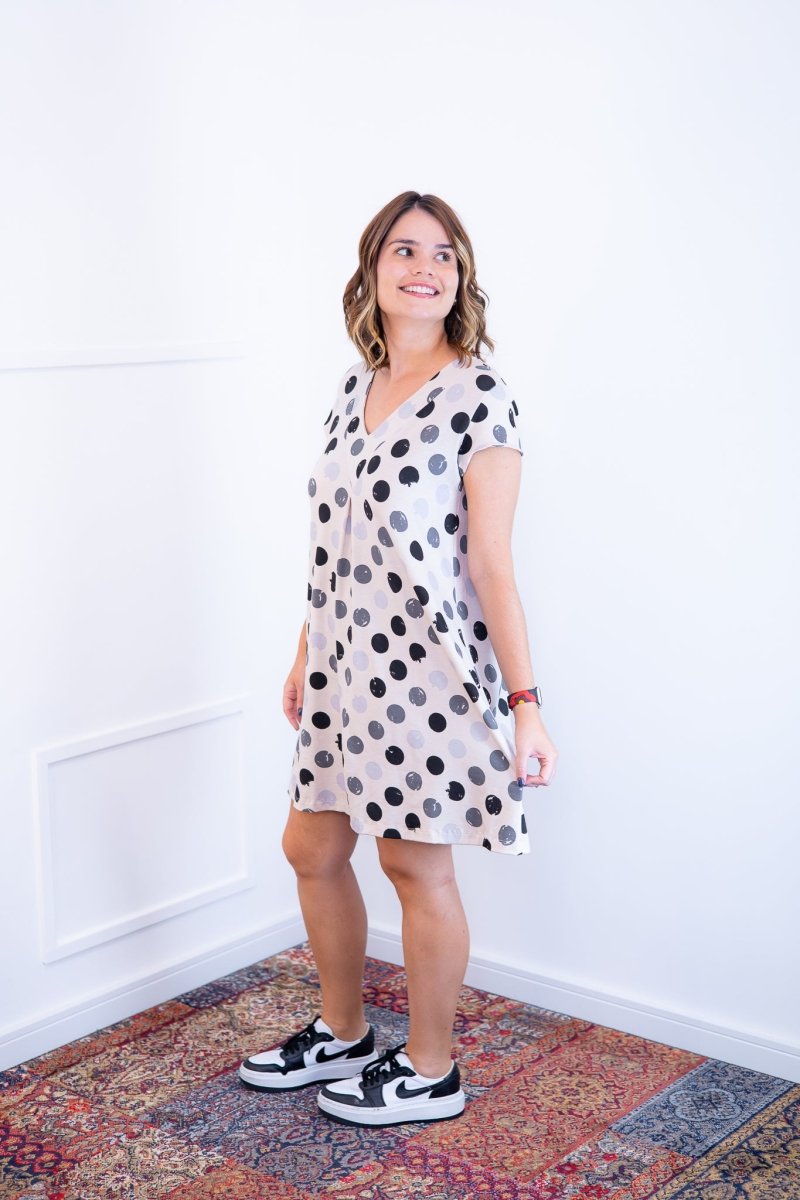 Vestido Laura - Evasê Decote V em Viscolycra Aquarela - Naguirre Shop