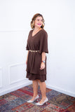 Vestido Lívia - Midi de Duas Camadas Decote V com Manga Morcego em Crepe - Naguirre Shop
