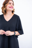 Vestido Lívia - Midi de Duas Camadas Decote V com Manga Morcego em Crepe - Naguirre Shop