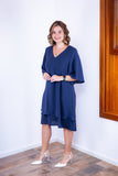 Vestido Lívia - Midi de Duas Camadas Decote V com Manga Morcego em Crepe - Naguirre Shop