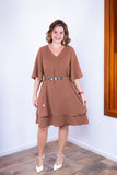 Vestido Lívia - Midi de Duas Camadas Decote V com Manga Morcego em Crepe - Naguirre Shop