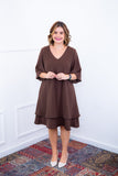Vestido Lívia - Midi de Duas Camadas Decote V com Manga Morcego em Crepe - Naguirre Shop
