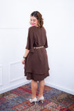 Vestido Lívia - Midi de Duas Camadas Decote V com Manga Morcego em Crepe - Naguirre Shop