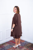 Vestido Lívia - Midi de Duas Camadas Decote V com Manga Morcego em Crepe - Naguirre Shop