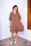 Vestido Lívia - Midi de Duas Camadas Decote V com Manga Morcego em Crepe - Naguirre Shop