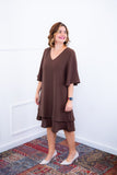 Vestido Lívia - Midi de Duas Camadas Decote V com Manga Morcego em Crepe - Naguirre Shop