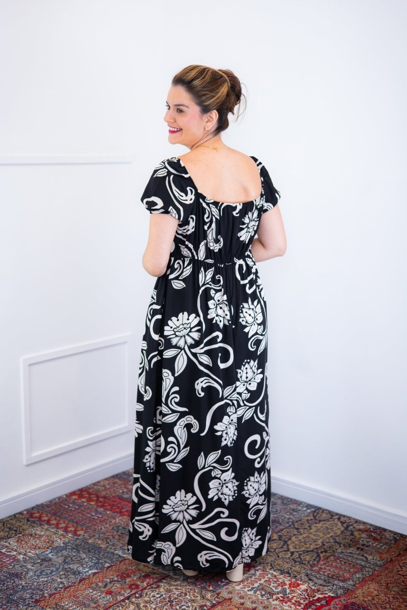 Vestido Longo Cecília – Manga Ciganinha em Viscolinho com Bolsos Laterais - Naguirre Shop