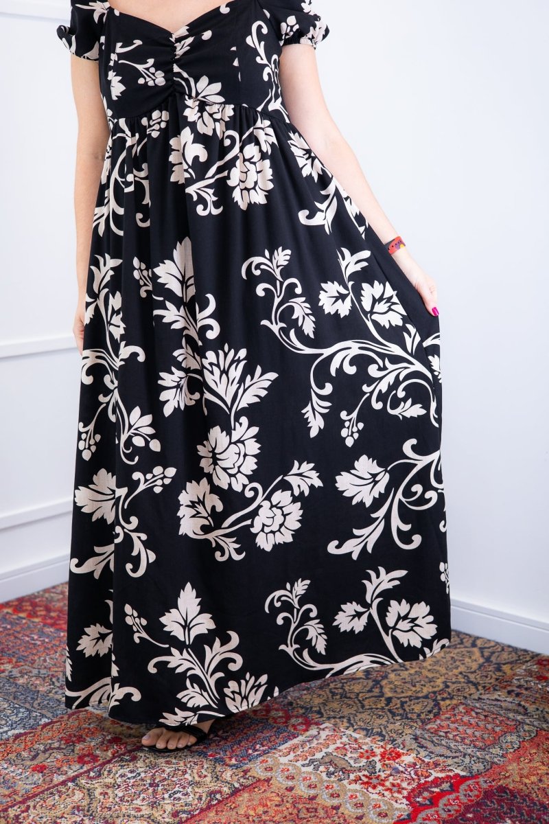 Vestido Longo Cecília – Manga Ciganinha em Viscolinho com Bolsos Laterais - Naguirre Shop