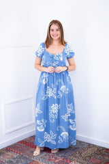 Vestido Longo Cecília – Manga Ciganinha em Viscolinho com Bolsos Laterais - Naguirre Shop