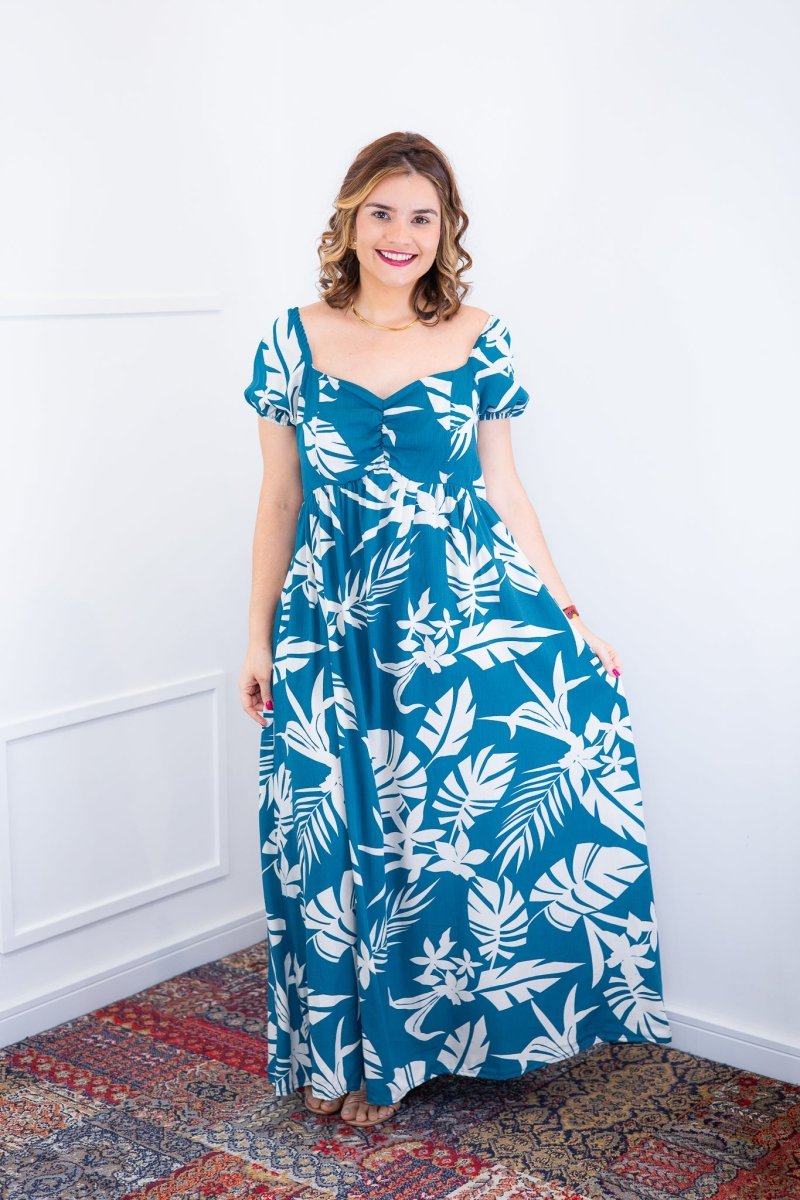 Vestido Longo Cecília – Manga Ciganinha em Viscolinho com Bolsos Laterais - Naguirre Shop