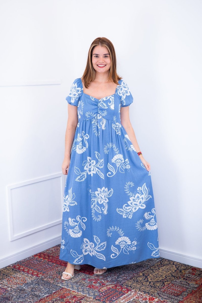 Vestido Longo Cecília – Manga Ciganinha em Viscolinho com Bolsos Laterais - Naguirre Shop