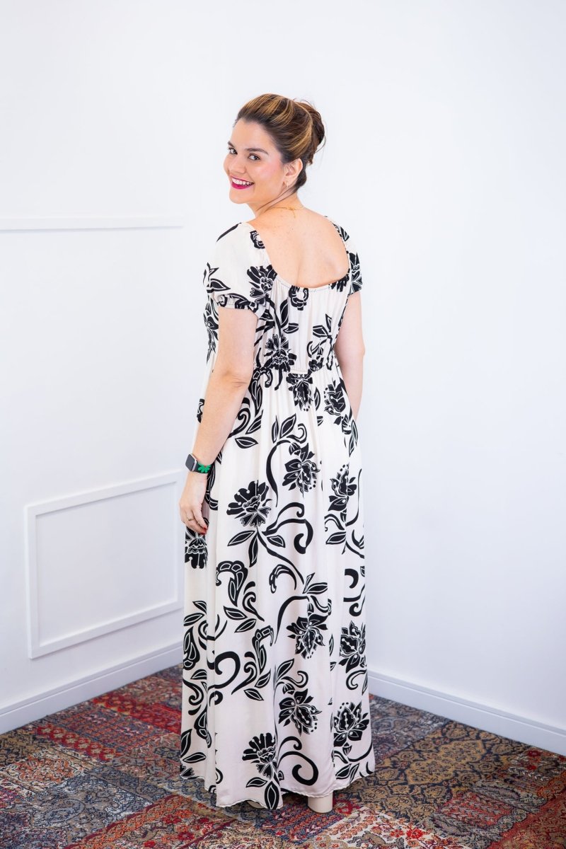 Vestido Longo Cecília – Manga Ciganinha em Viscolinho com Bolsos Laterais - Naguirre Shop