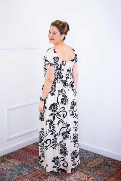 Vestido Longo Cecília – Manga Ciganinha em Viscolinho com Bolsos Laterais - Naguirre Shop