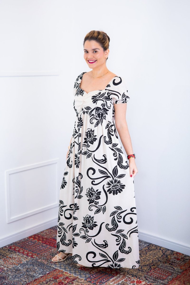 Vestido Longo Cecília – Manga Ciganinha em Viscolinho com Bolsos Laterais - Naguirre Shop