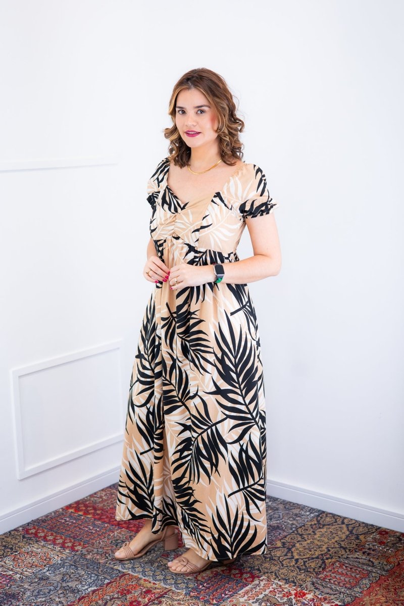Vestido Longo Cecília – Manga Ciganinha em Viscolinho com Bolsos Laterais - Naguirre Shop