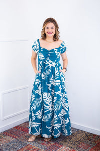 Vestido Longo Cecília – Manga Ciganinha em Viscolinho com Bolsos Laterais - Naguirre Shop