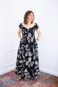 Vestido Longo Cecília – Manga Ciganinha em Viscolinho com Bolsos Laterais - Naguirre Shop