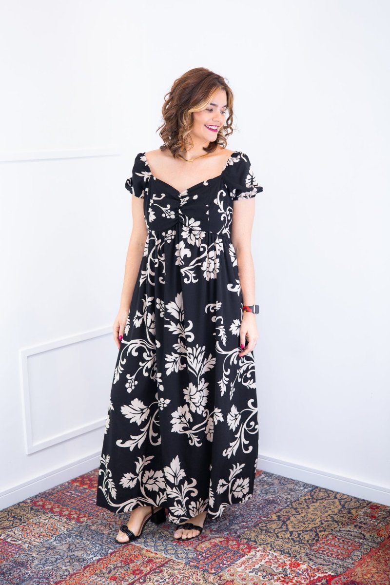 Vestido Longo Cecília – Manga Ciganinha em Viscolinho com Bolsos Laterais - Naguirre Shop